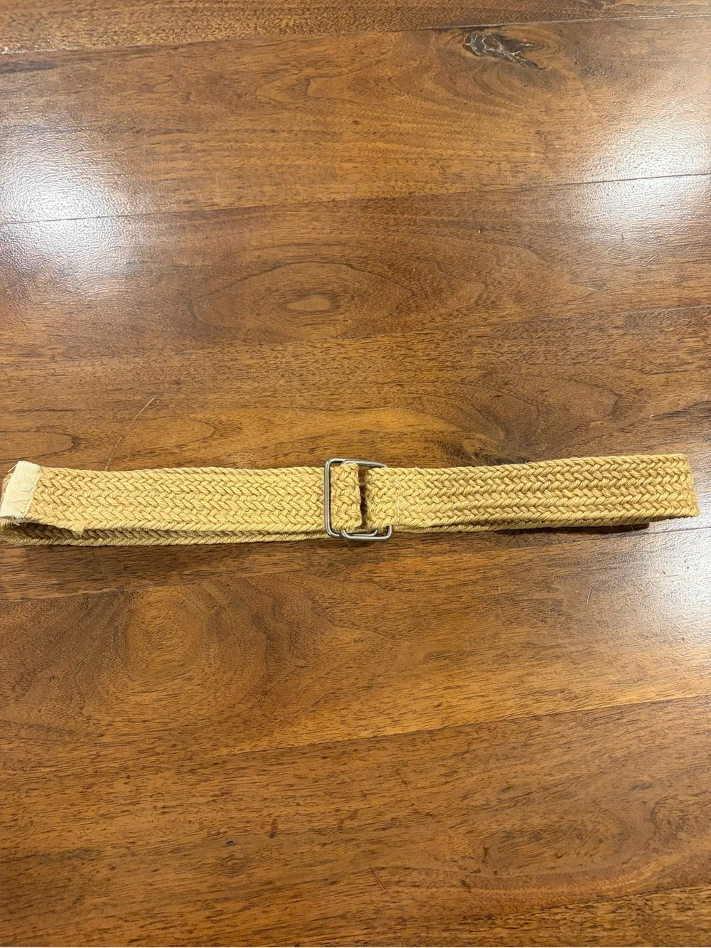 Woven Tan Braided Belt with Silver Buckle